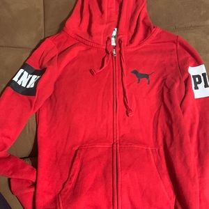 Red , black and white Victoria’s Secret zip up jacket (like new)